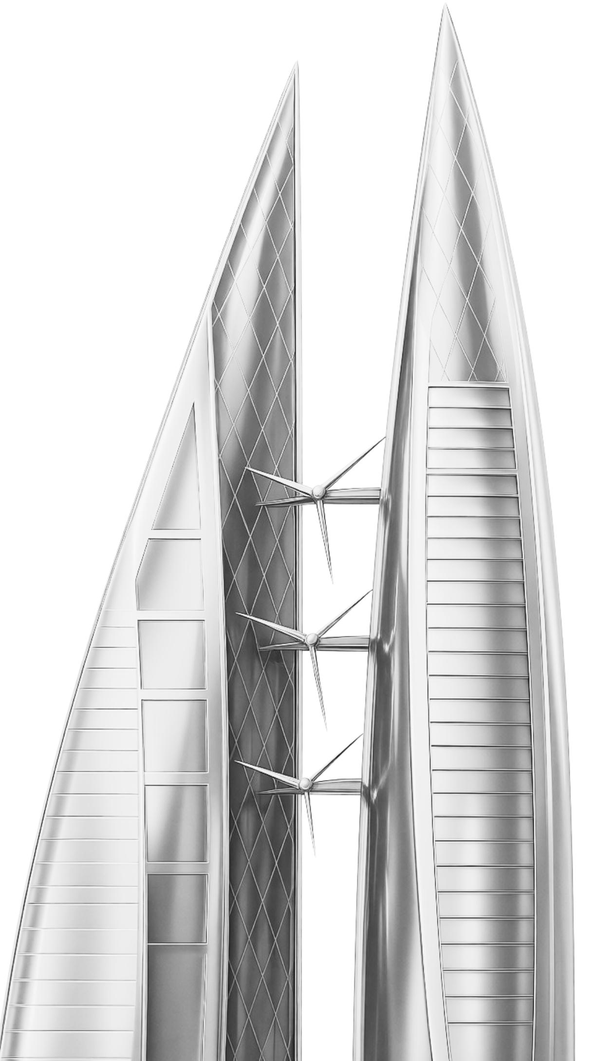 Grayscale artwork of Bahrain World Trade Center in Manama